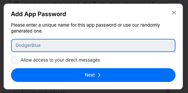 This is the name for your “app password” - you can use the default generated name or provide your own that is specific to your analysis or use.